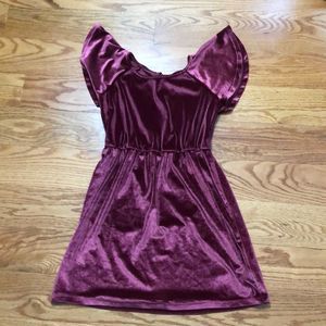 Maroon Velvet short sleeved knee length dress